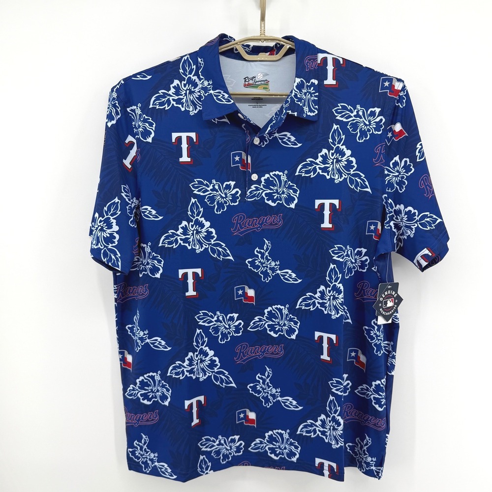 Reyn Spooner Texas Rangers MLB Performance Polo‎ Shirt Mens Large Navy Tropical
